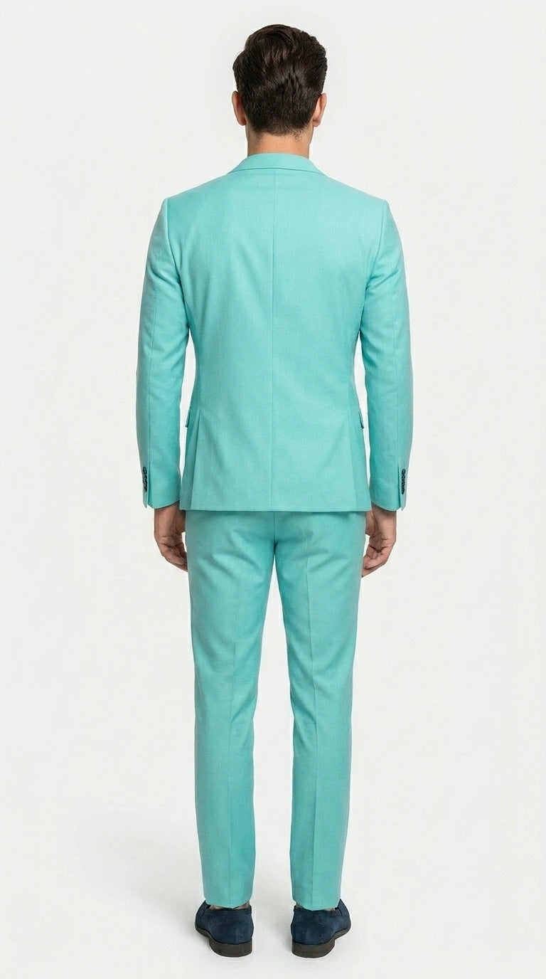 Men’s Turquoise 2 Piece Suit with Jacket and Pants, Formal Wedding Suit for Prom, Parties, Summer Events, and Special Occasions - 34 Short or Extra Small