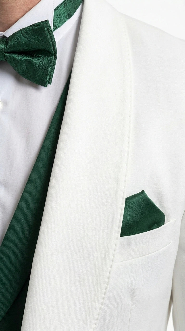 Men’s White and Hunter Green 3 Piece Suit – Elegant Formal Suit with Vest, Wedding Tuxedo Suit for Prom and Party Wear - 34 Short or Extra Small
