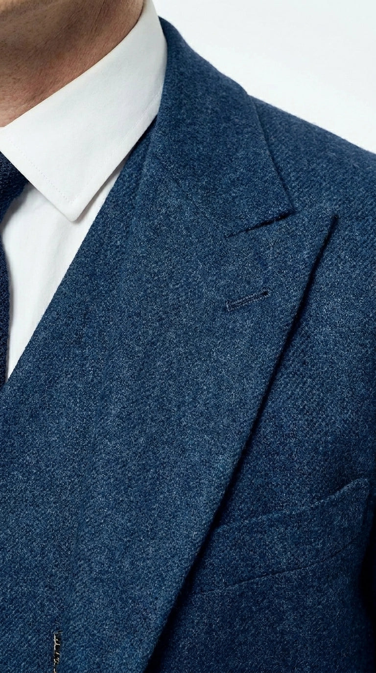 Men’s Blue 3 Piece Suit, Thomas Shelby Inspired Vintage Formal Suit Herringbone Tweed 1920s fabric - 34 Short or Extra Small
