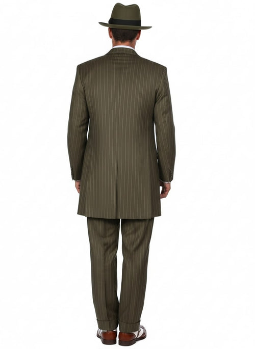 Mens Olive Green Pinstripe Zoot Suit 1920s Gangster Vintage 3-Piece Suit for Formal and Themed Events