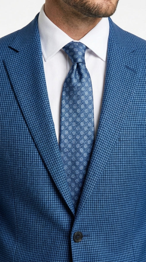 Men’s Blue Houndstooth Blazer Jacket, Check Pattern Formal Sport Coat for Weddings, Prom, Parties, and Special Occasions