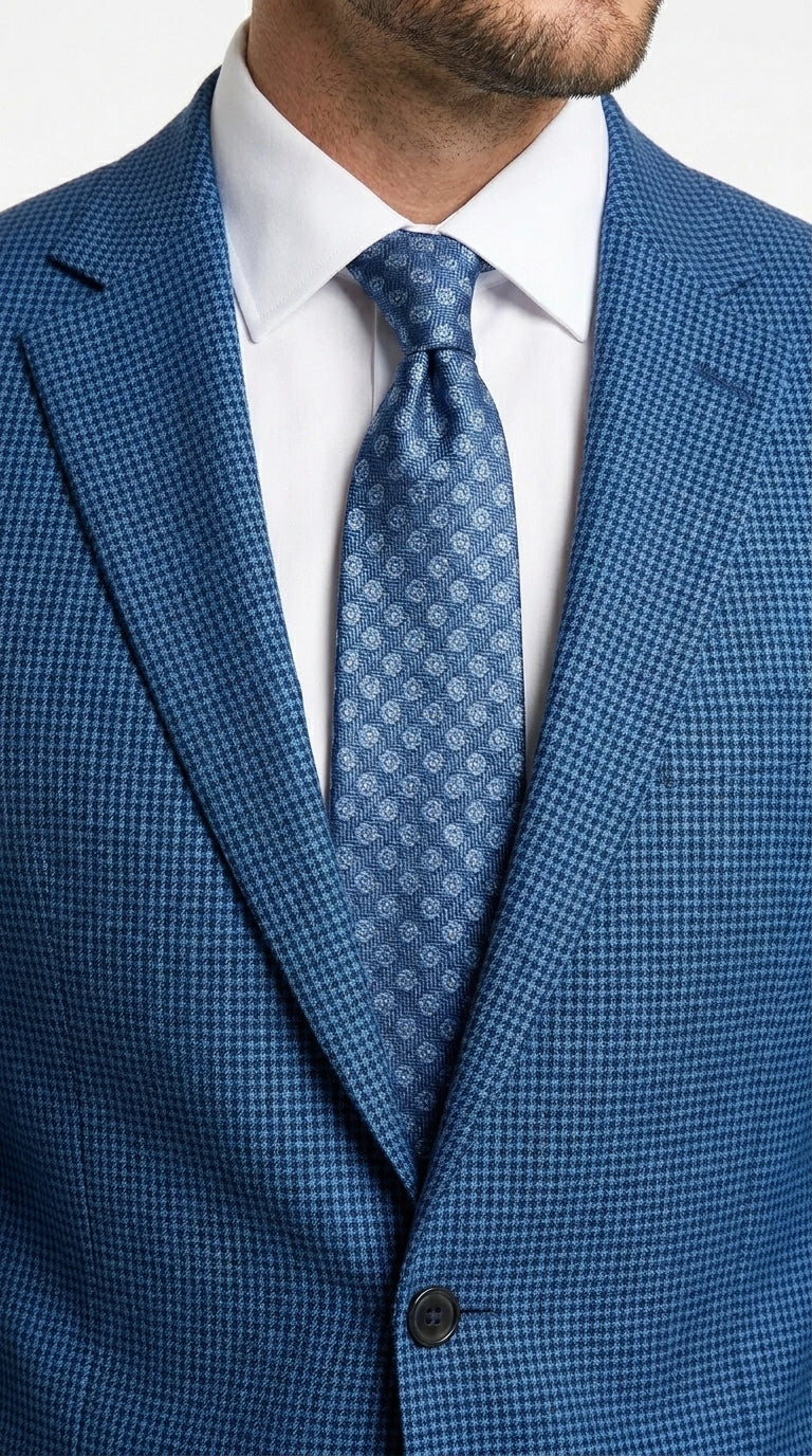 Men’s Blue Houndstooth Blazer Jacket, Check Pattern Formal Sport Coat for Weddings, Prom, Parties, and Special Occasions - 36 Short