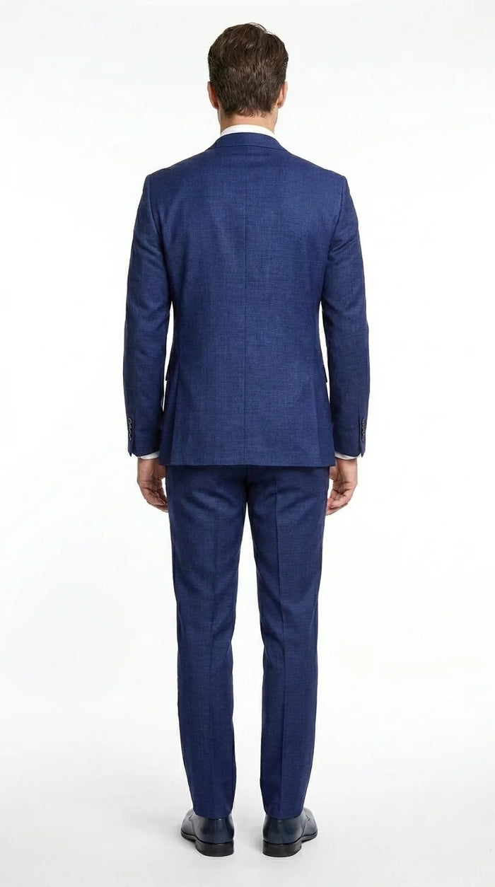 Vitali Men’s Navy Blue 3 Piece Suit with Light Blue Vest, Textured Formal Dress Suit for Weddings, Prom, Business Events, and Parties