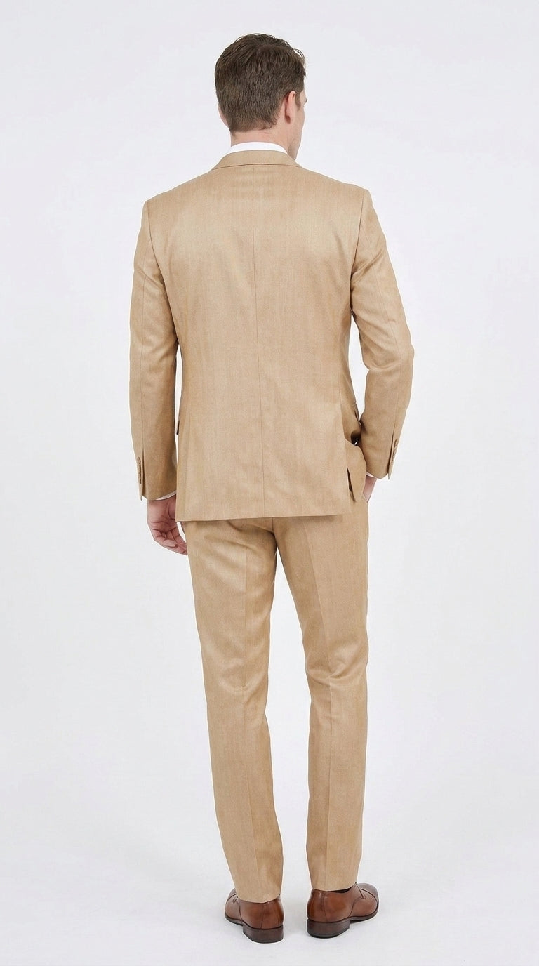 Men’s Camel Khaki Bronze Sharkskin 3-Piece Suit – Modern Wedding, Business and Formal Suit with Matching Vest - 34 Short or Extra Small
