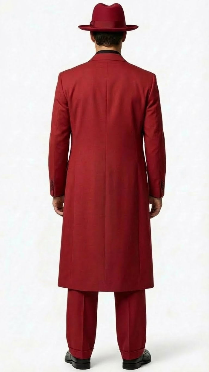 Mens 1920s Burgundy Zoot Suit Long Mafia Gangster Three-Piece Vintage Outfit Zuit Pachuco Style
