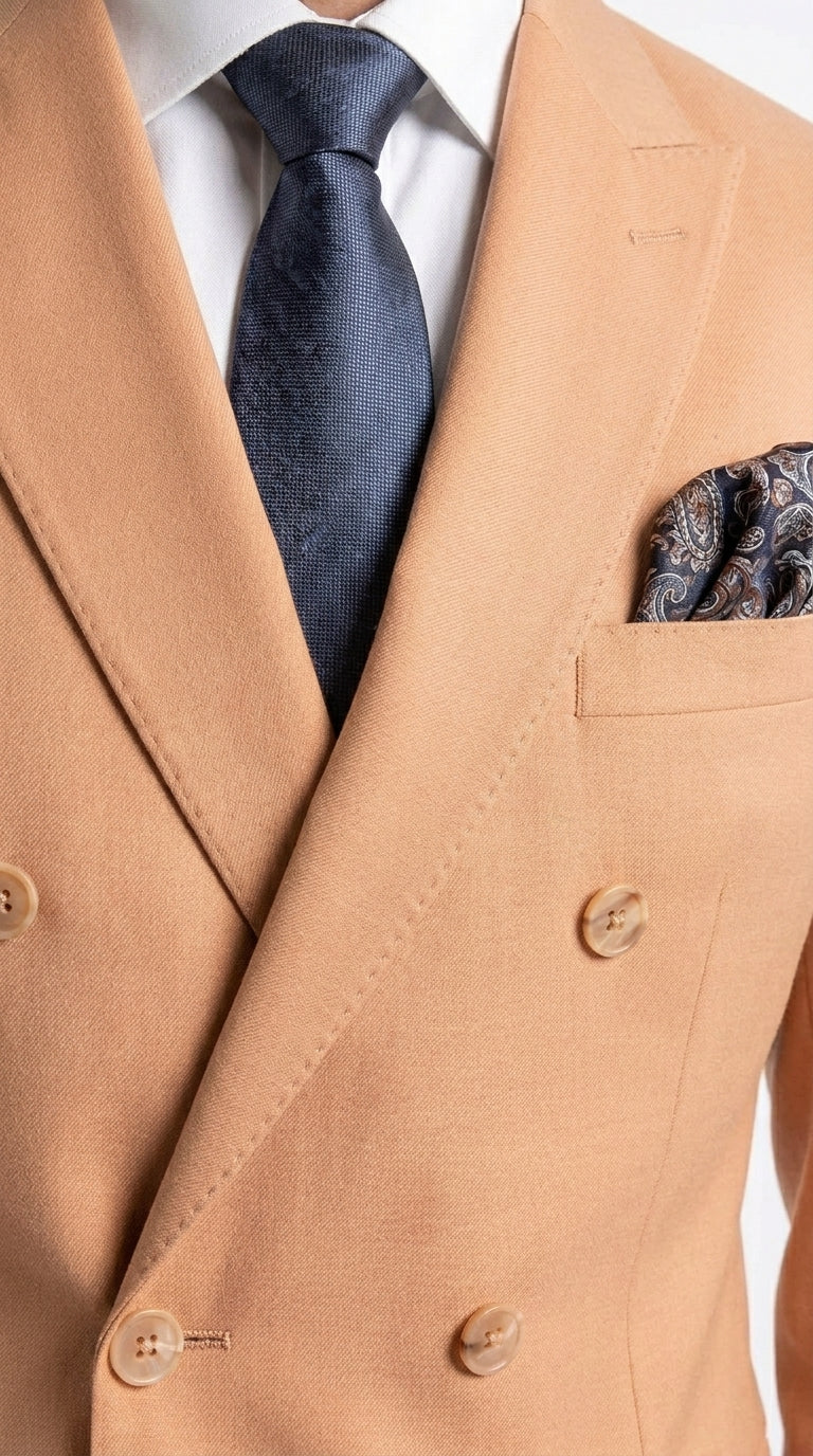Men’s Peach Double Breasted Suit – Wedding & Prom Formal Suit Set, Classic Blazer and Pants Slim Fitted - 34 Short or Extra Small