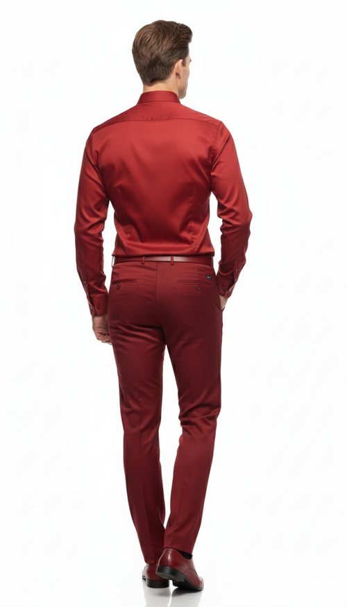 Mens Red Satin Dress Shirt Luxury Long Sleeve Formal Shirt for Parties, Weddings, and Business Wear