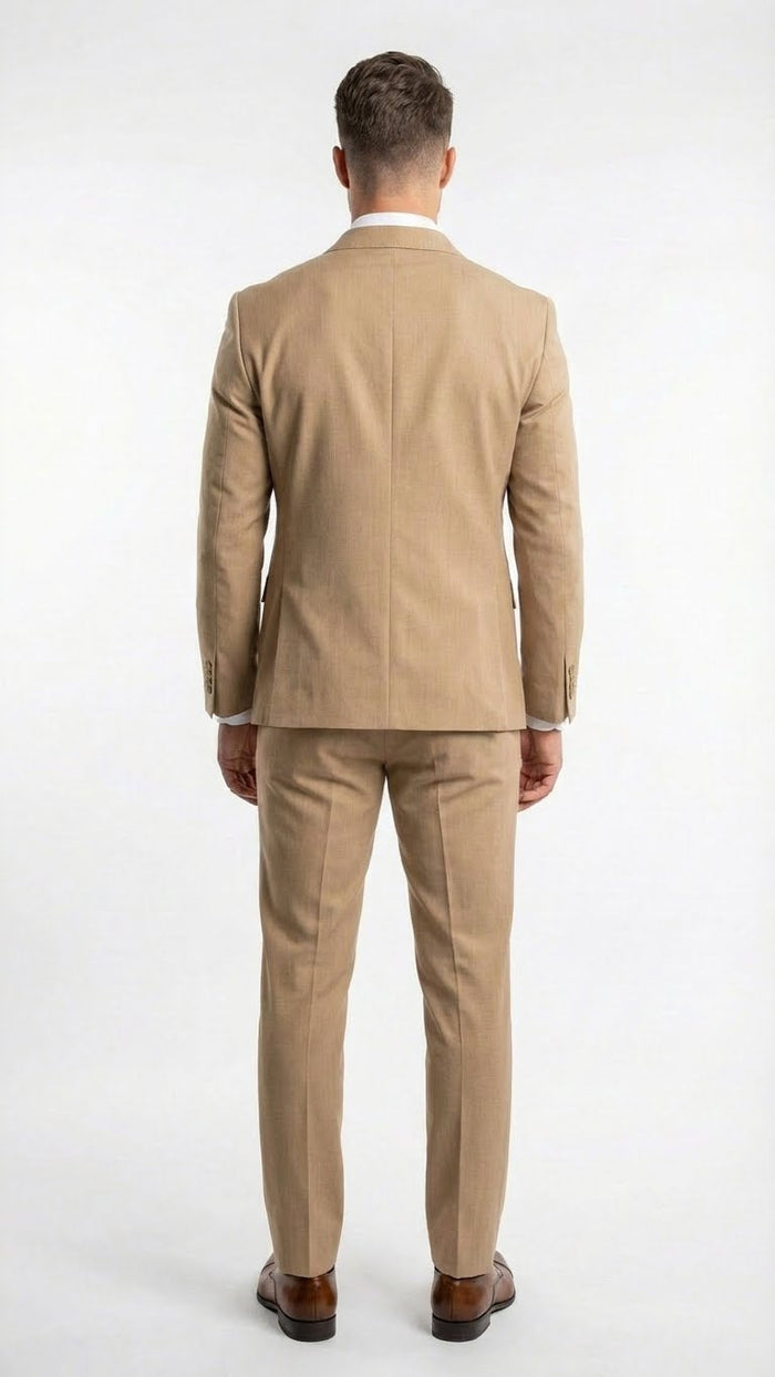 Vitali Brand Mens Beige Double Breasted Suit Classic Wedding, Prom & Party Wear Formal Outfit Khaki Camel Color