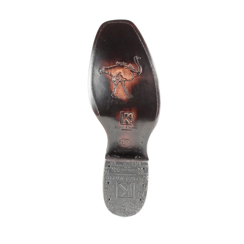 Men's King Exotic Genuine Ostrich Leg Boots Dubai Toe Handcrafted Faded Brown (479B0516) - 6 E