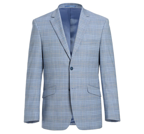 293-3 Men's 2-Piece Slim Fit Notch Lapel Stretch Windowpane Suit