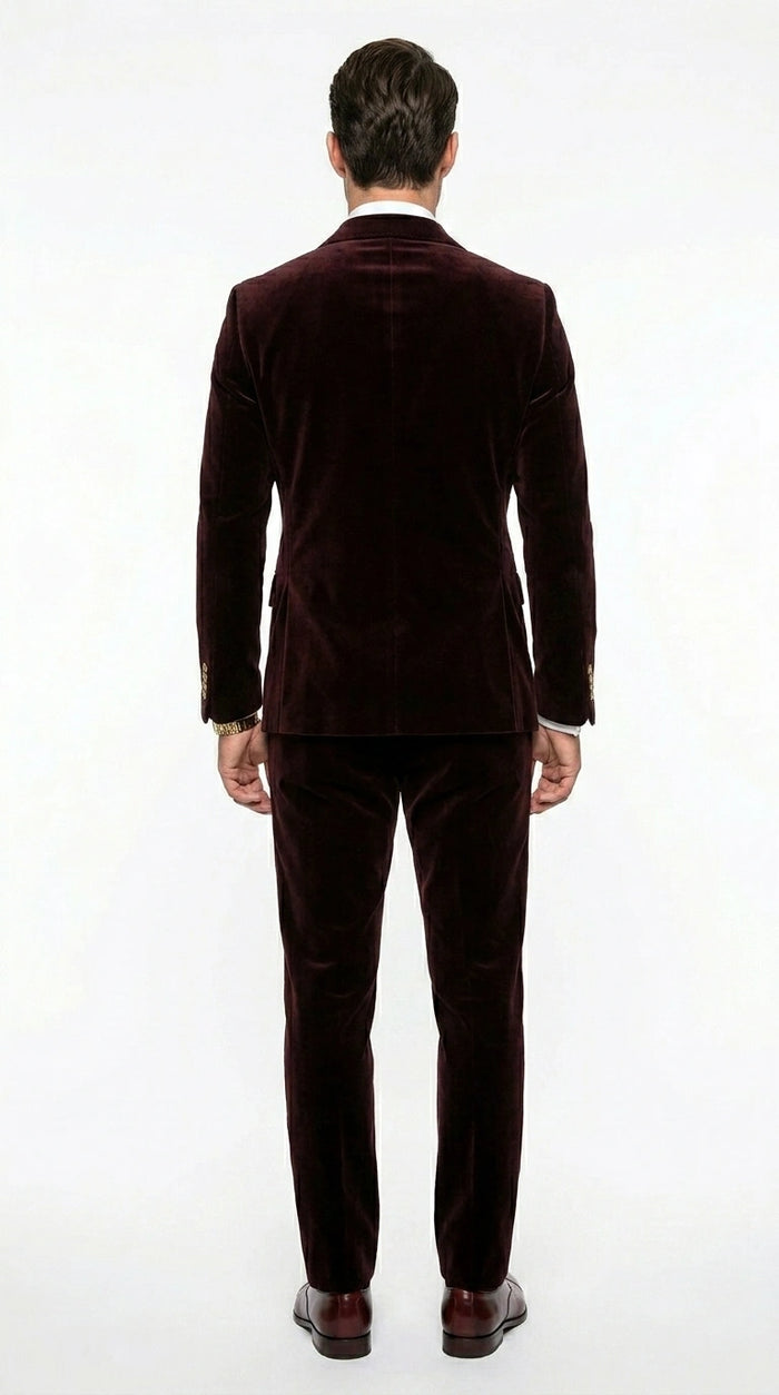 Men’s Dark Brown Velvet Blazer and Pants 2 Piece Suit, Double Breasted Formal Dinner Suit for Weddings, Prom