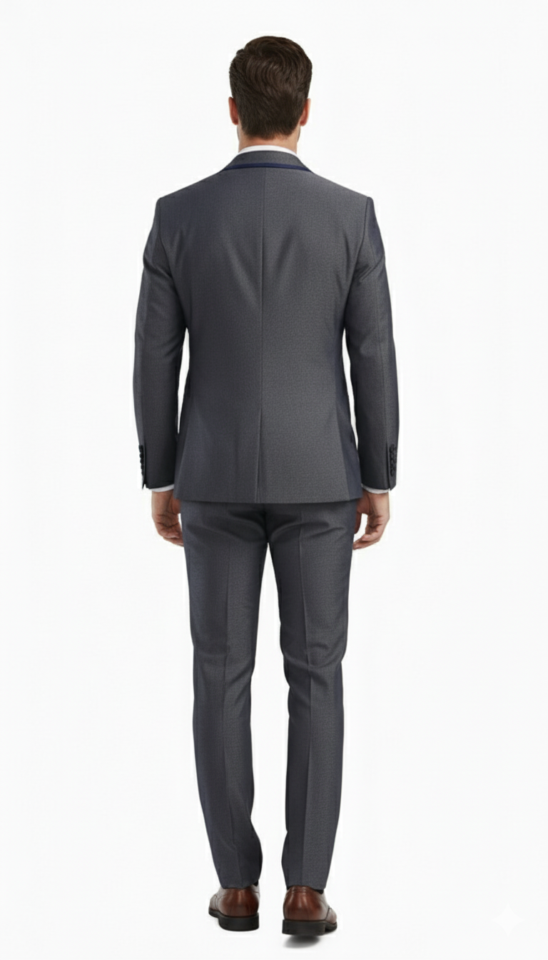 Men’s Charcoal Gray with blue Trim Slim Fit 3-Piece Suit – Modern Wedding and Business Formal Tuxedo Set - 34 Short or Extra Small