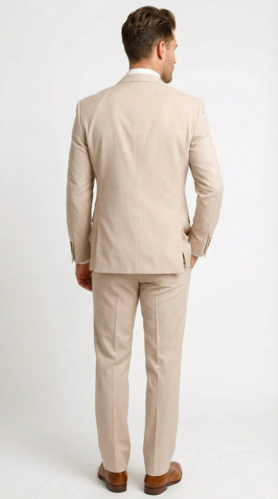 Vitali Mens Natural Beige Pinstripe Suit Summer Tan Pinstripe  Weddings and Business Wear
