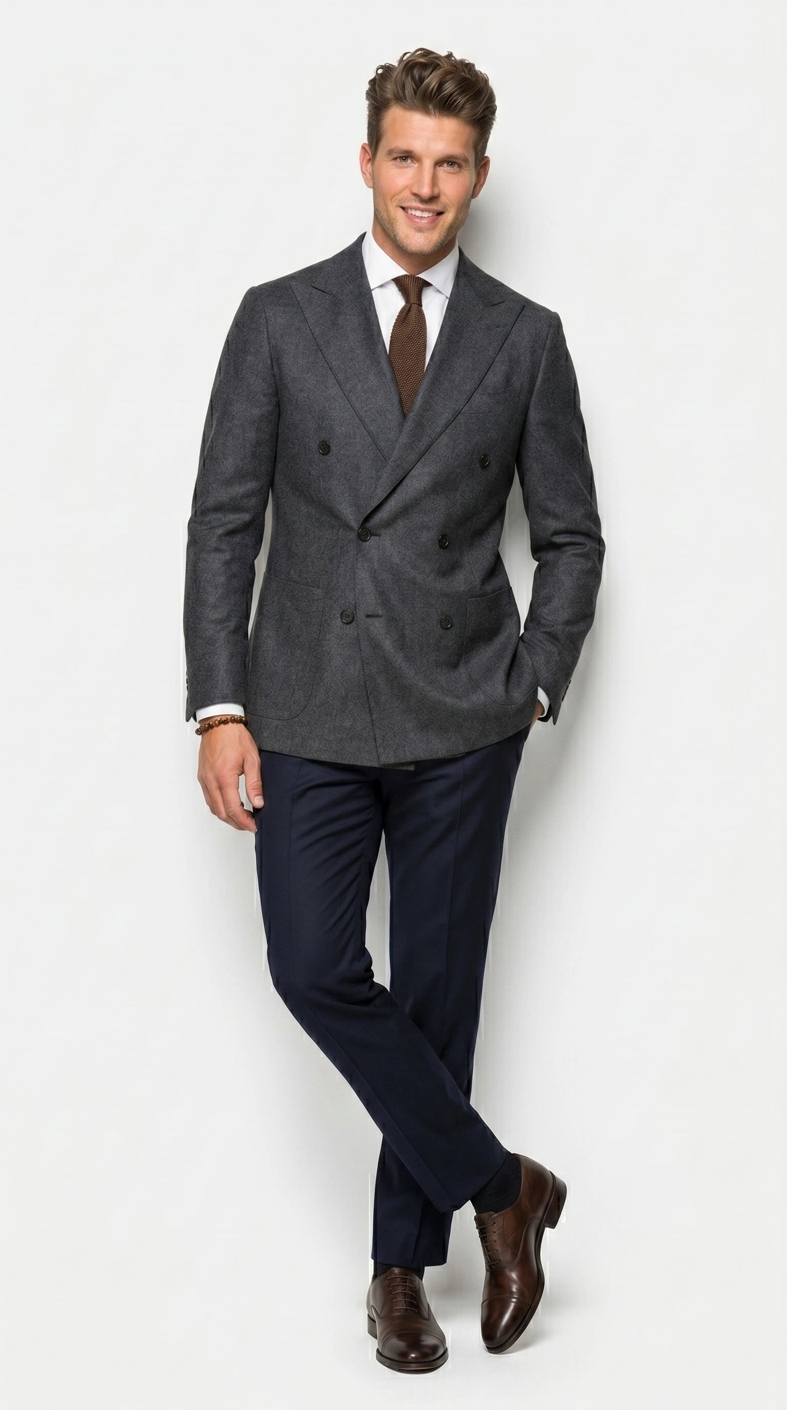 Men’s Charcoal Double Breasted Blazer, Formal Wedding Business Casual Sport Coat Jacket Wool Fabric - 36 Short