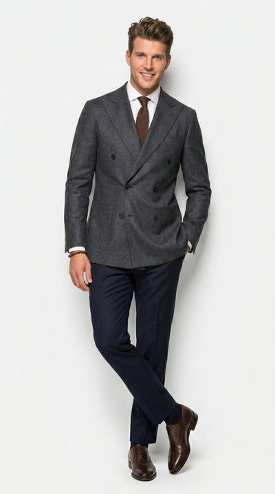 Men’s Charcoal Double Breasted Blazer, Formal Wedding Business Casual Sport Coat Jacket Wool Fabric