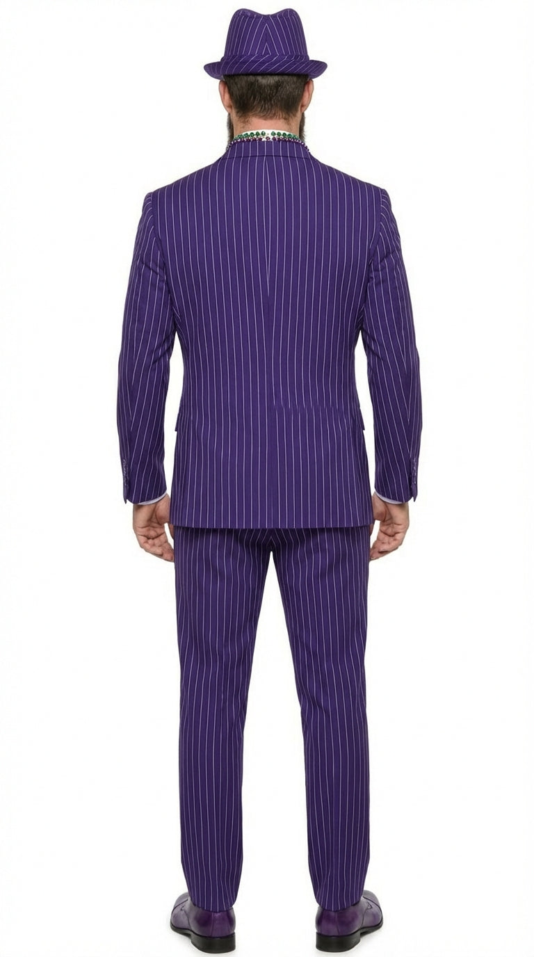 Mens Purple Pinstripe Mardi Gras Suit | Classic Double Breasted Formal Carnival Suit - 34 Short or Extra Small