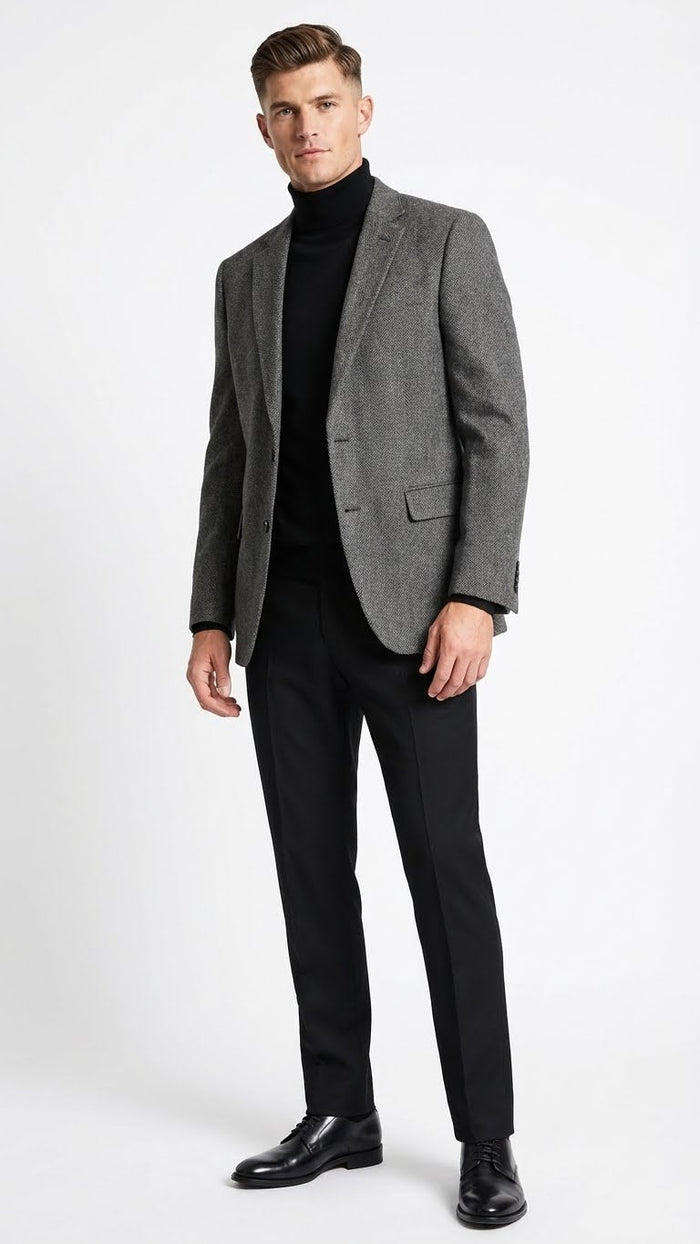 Mens Grey Tweed Herringbone Sport Coat - Gray Mens Blazer Suit Jacket