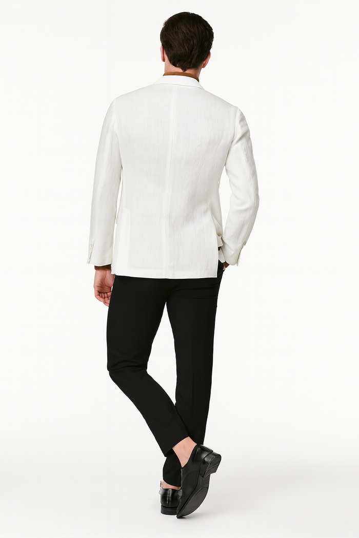 Mens White Linen Blazer Classic Two-Button Lightweight Sport Coat