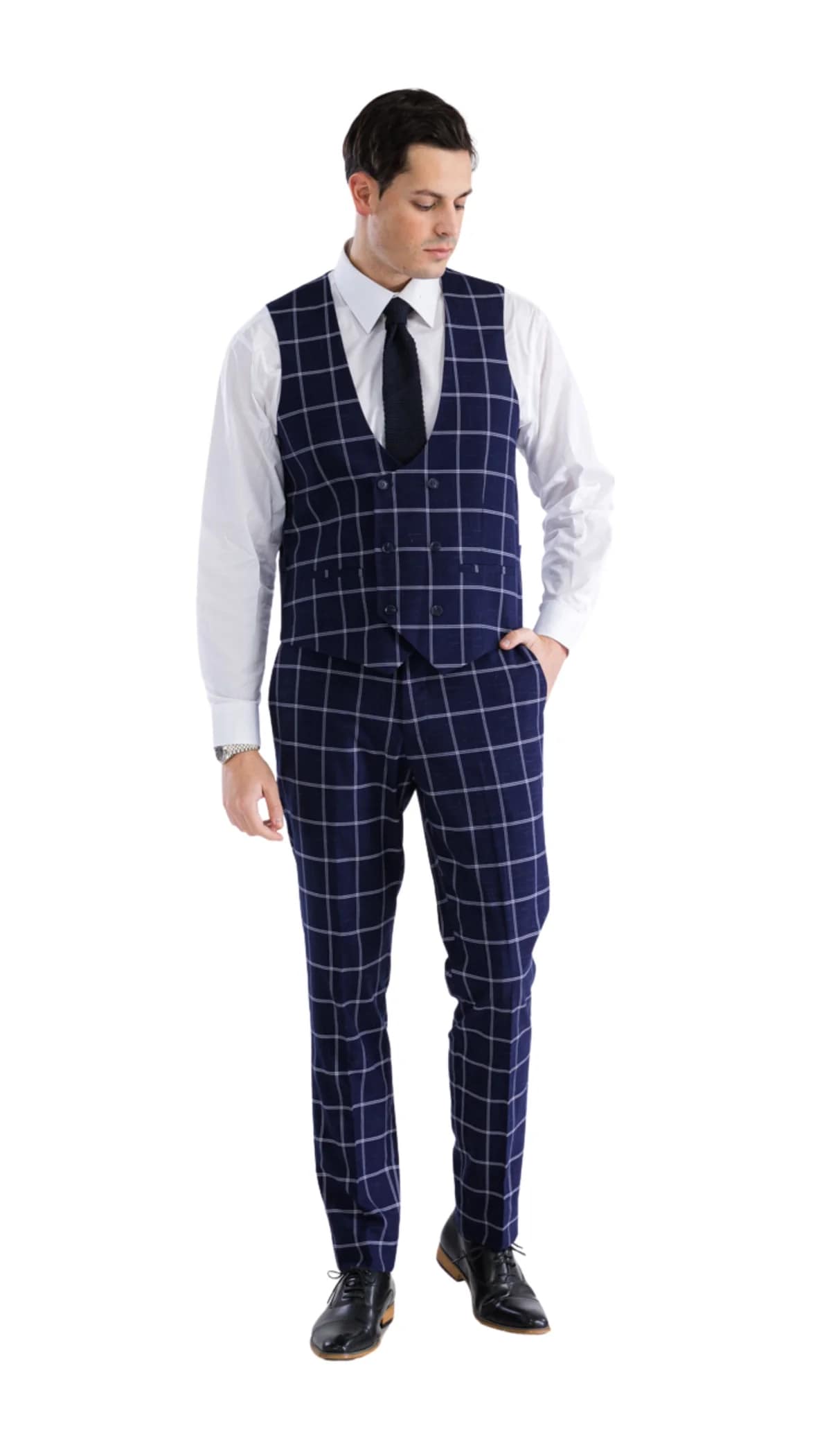 Mens Plaid Suit - Black Windowpane Suit - 1920 Suits - 34 Short or Extra Small