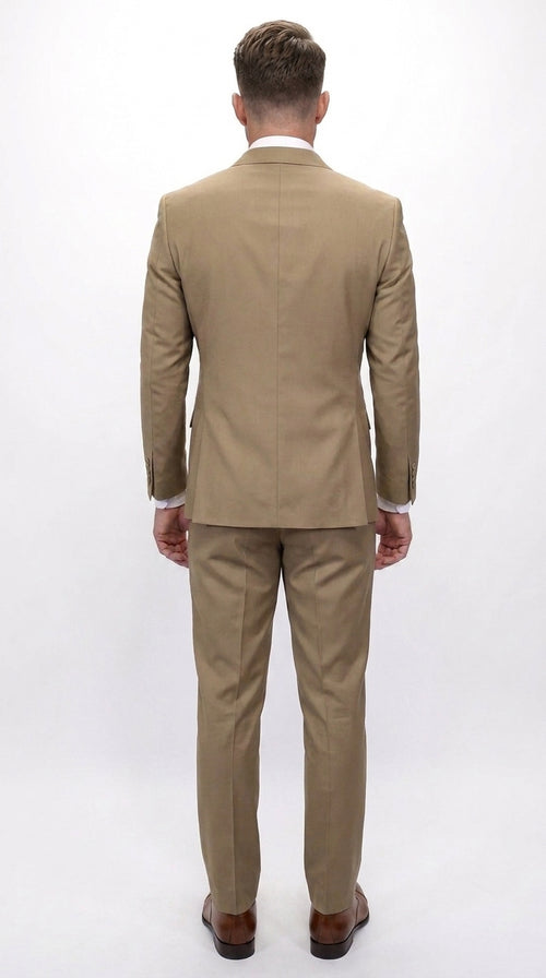 Men’s Statement Brand Caramel Khaki Double Breasted Wool Suit, Designer Formal Business Suit Set Wool Suit in Camel Color