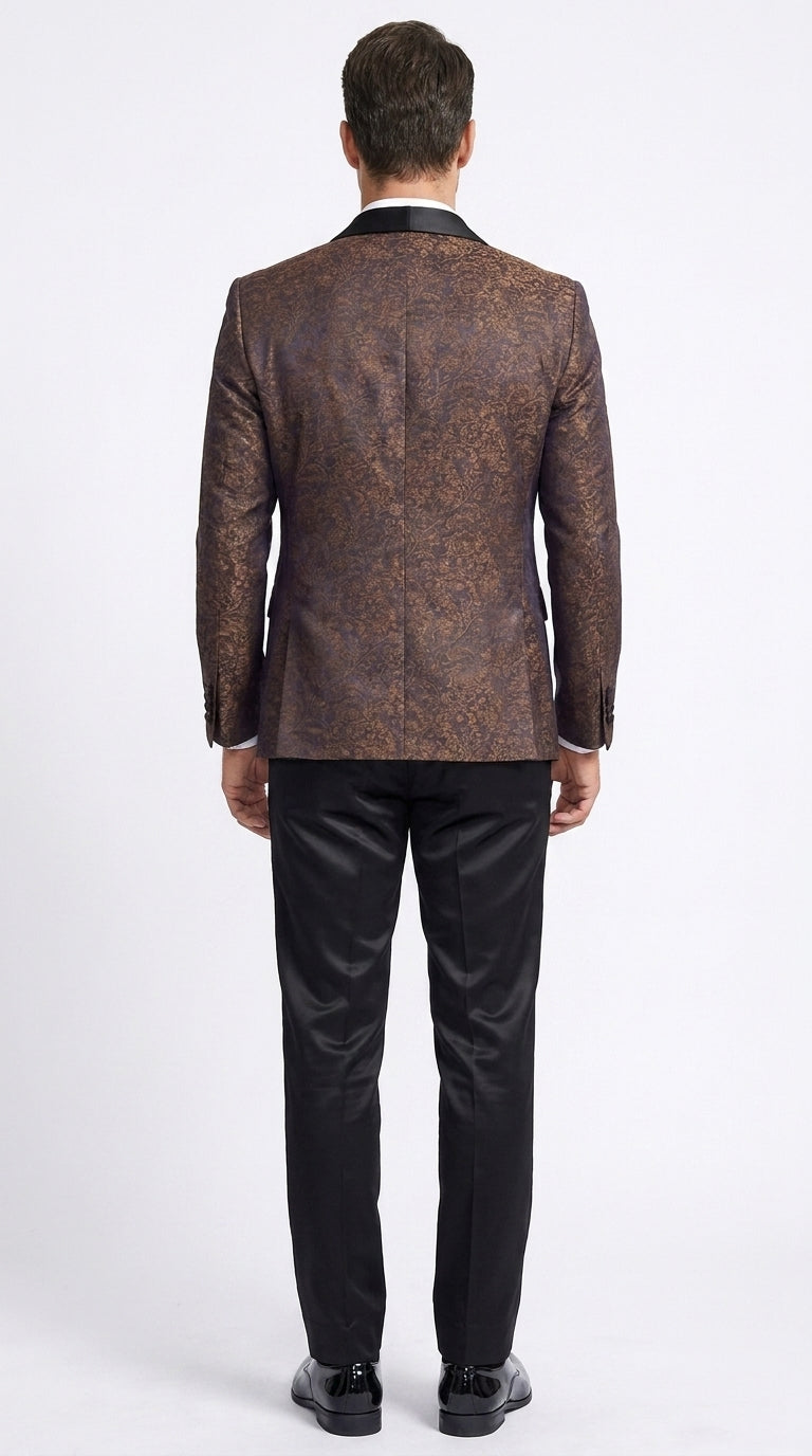 Men’s Light Brown Paisley Tuxedo Jacket, Wedding Prom Dinner Blazer with Satin Shawl Lapel - 36 Short