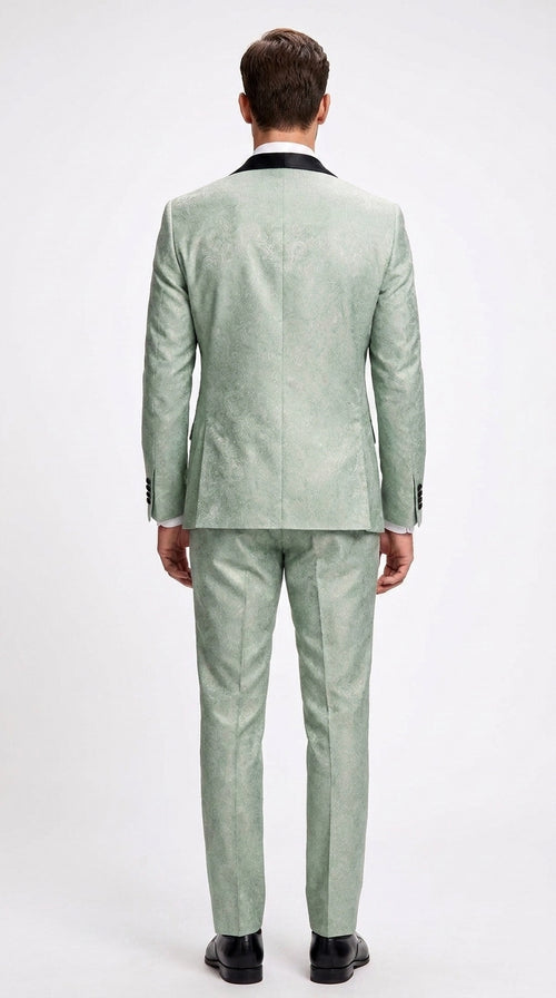 Men’s Sage Green Wedding Tuxedo with Black Shawl Lapel – 3 Piece Groom Prom Suit Mintish Color
