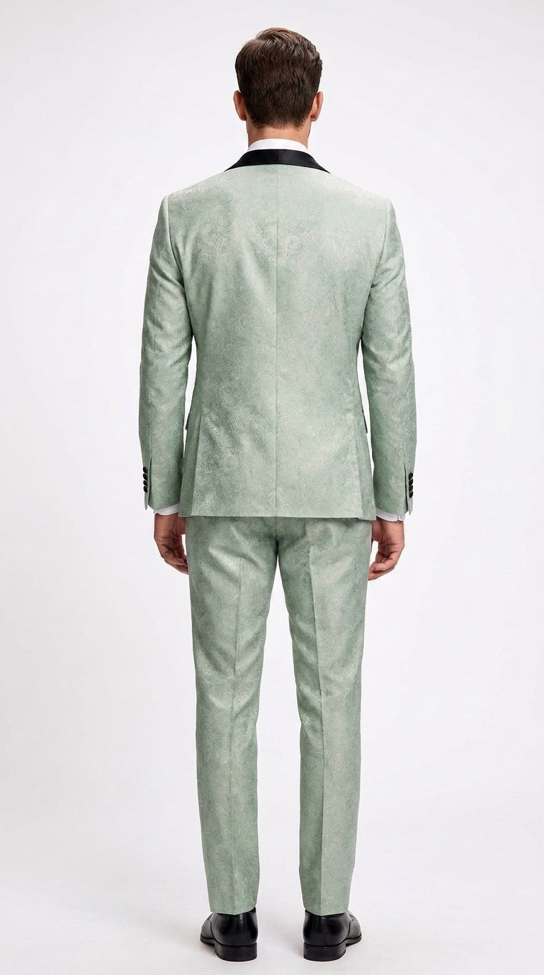 Men’s Sage Green Wedding Tuxedo with Black Shawl Lapel – 3 Piece Groom Prom Suit Mintish Color - 34 Short or Extra Small