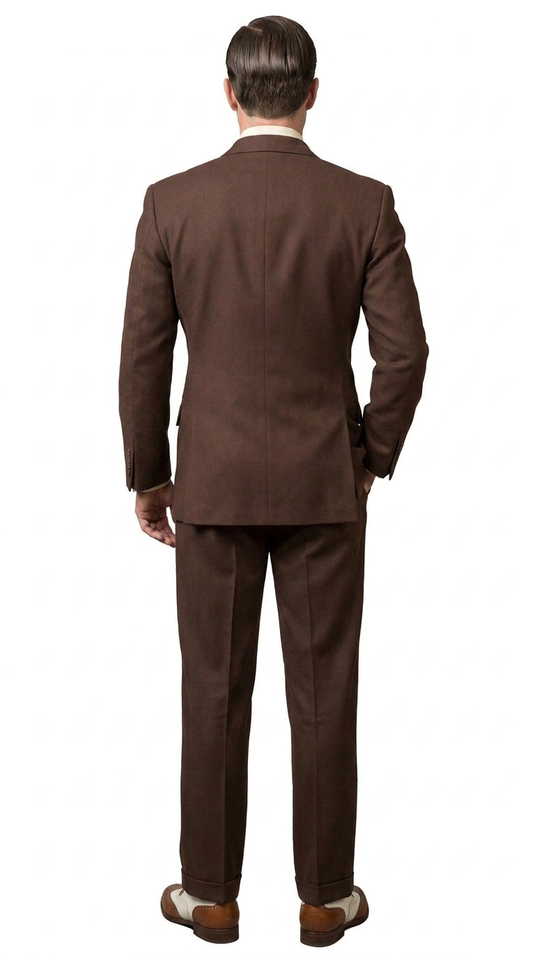 Men’s Brown Vintage Double Breasted Suit, Classic 1940s Style Formal Wedding Business Suit Set - 34 Short or Extra Small