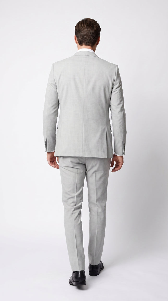 Men’s Silver & Navy Blue 3-Piece Suit – Wedding, Business and Formal Suit with Free Matching Tie