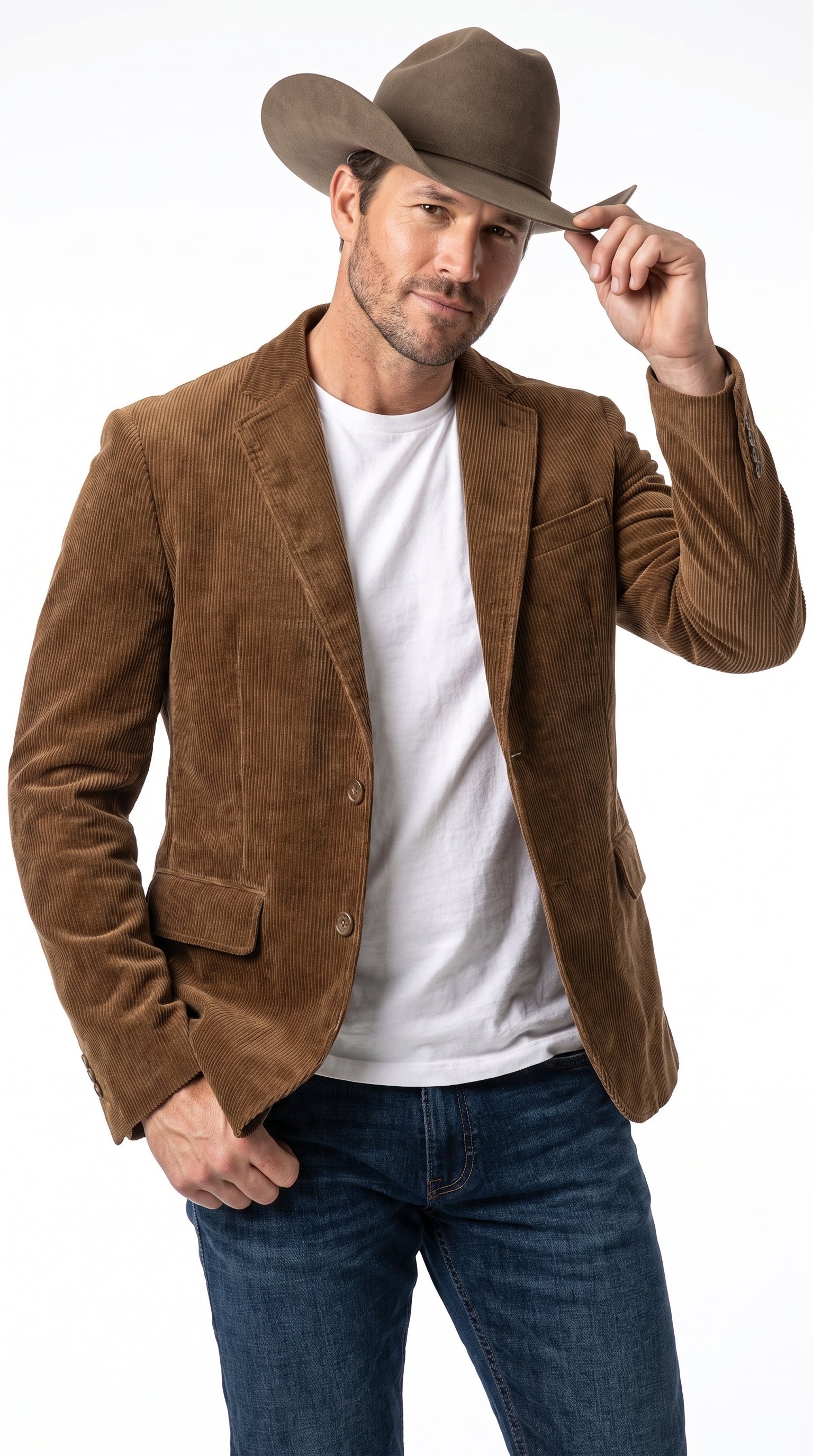 Men’s Brown Corduroy Country Blazer – Two-Button Western Sport Coat for Casual - 36 Short