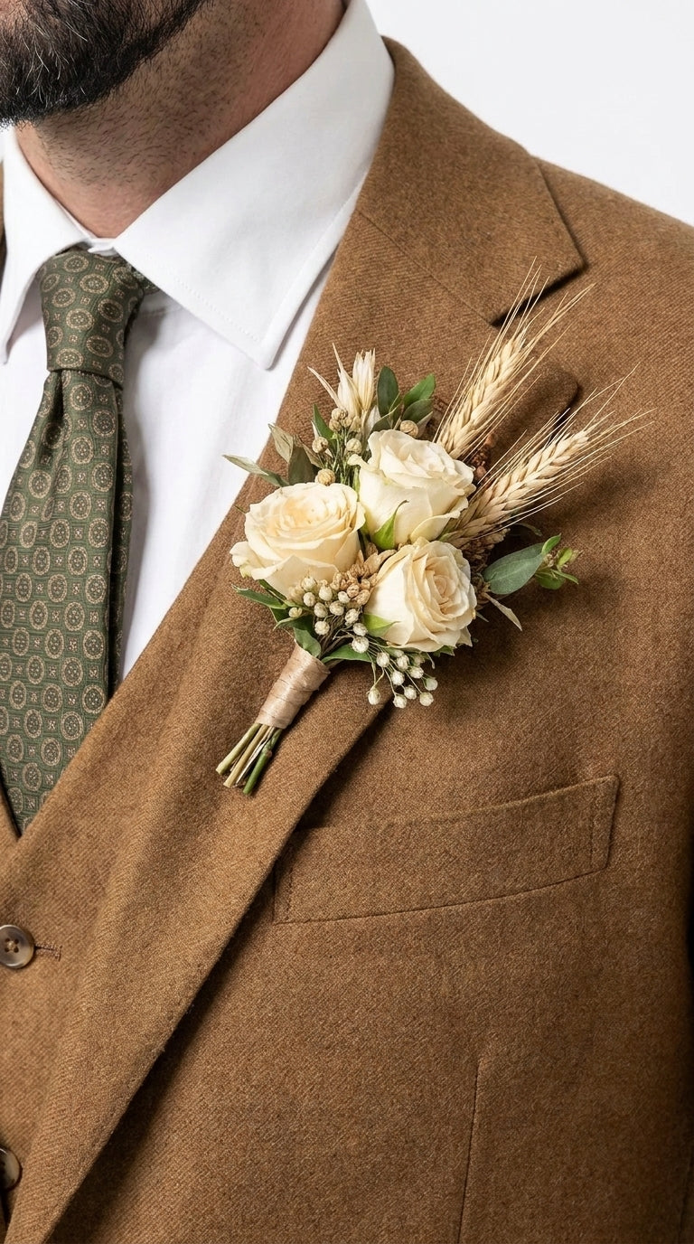 Men’s Tan Groom Outfit Country Wedding 3 Piece Suit Khaki Camel Color Modern Fit - 34 Short or Extra Small