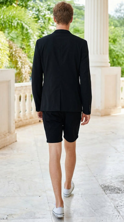 Mens Black Summer Business Suit with Shorts Pants Set