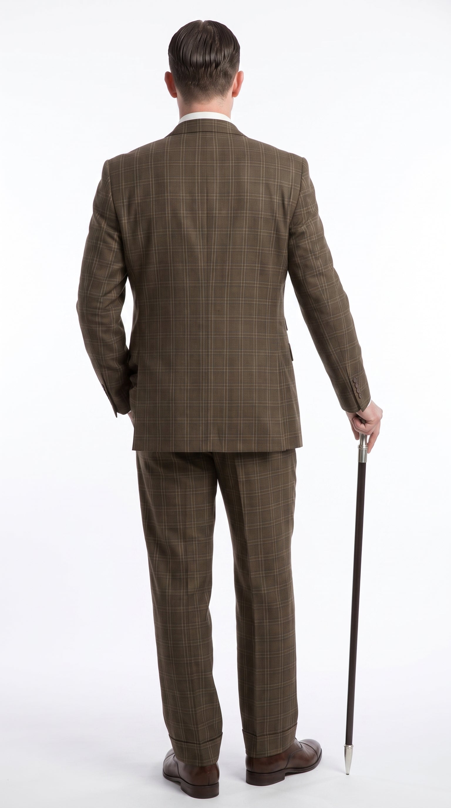 Men’s Edwardian Brown Plaid 3-Piece Suit – Vintage Double-Breasted Vest Wedding and Formal Suit