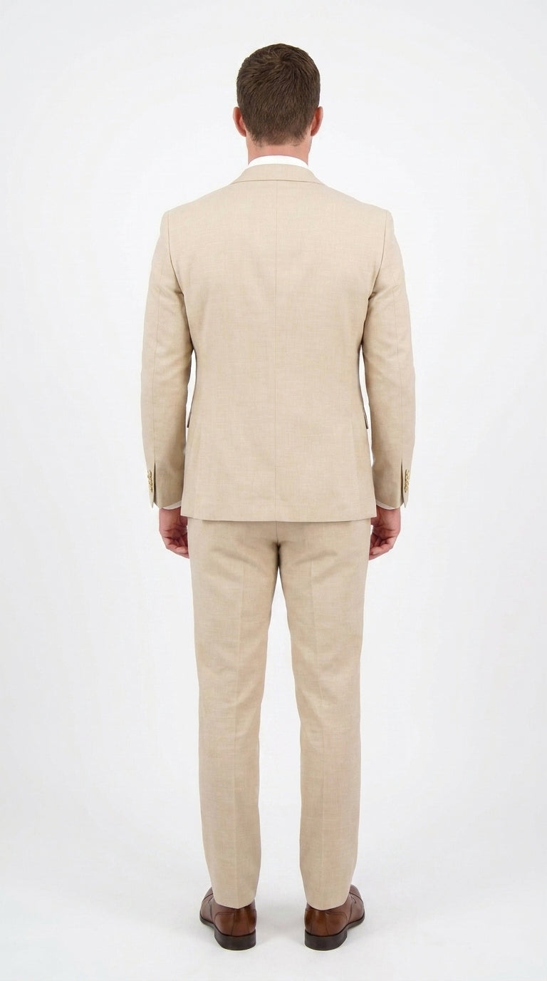 Men’s Khaki Tan 3-Piece Groomsmen Suit – Wedding Suit with Double-Breasted Vest and Pants Great Gatsby Style Gold buttons - 34 Short or Extra Small