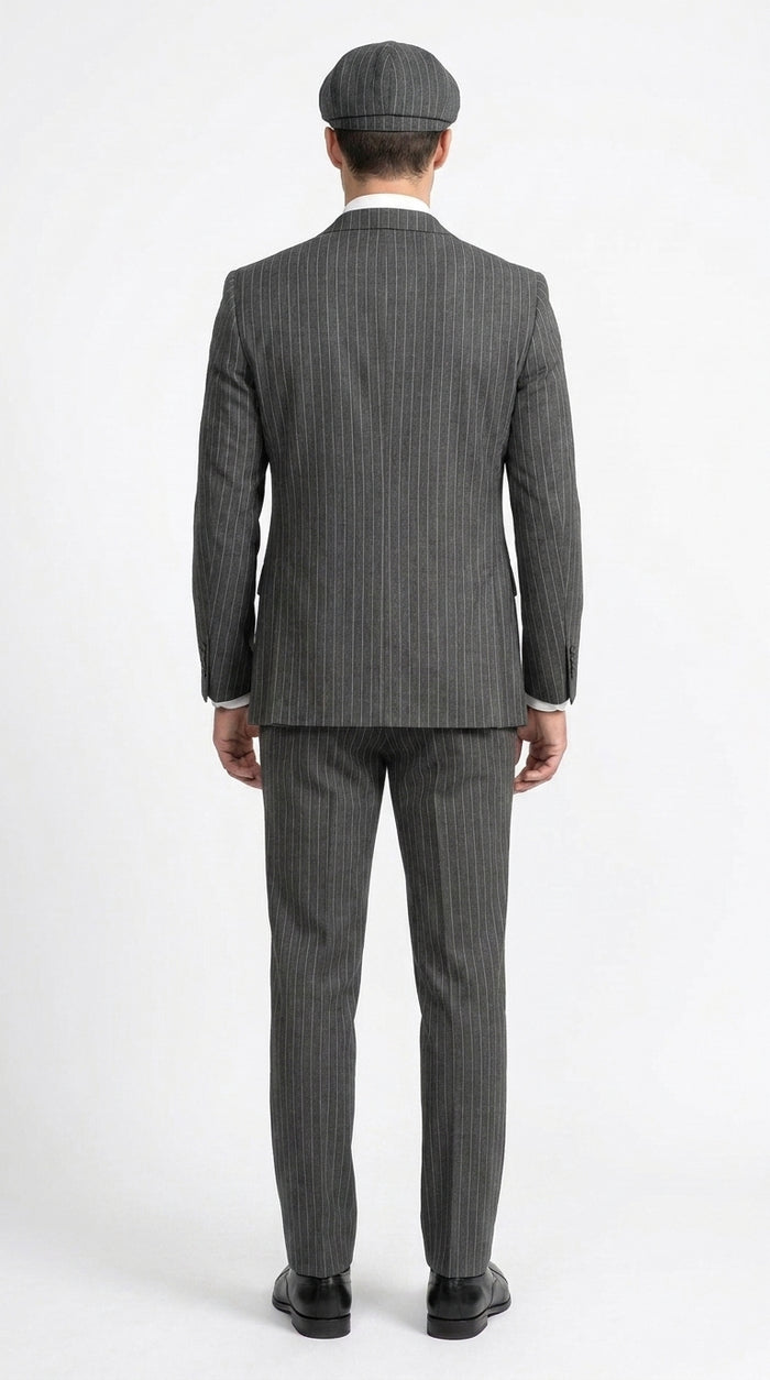 Men’s Thomas Shelby Peaky Blinders Gray Wool Suit Out fit Charcoal Grey Pinstripe 3-Piece  Vintage 1920s Suit