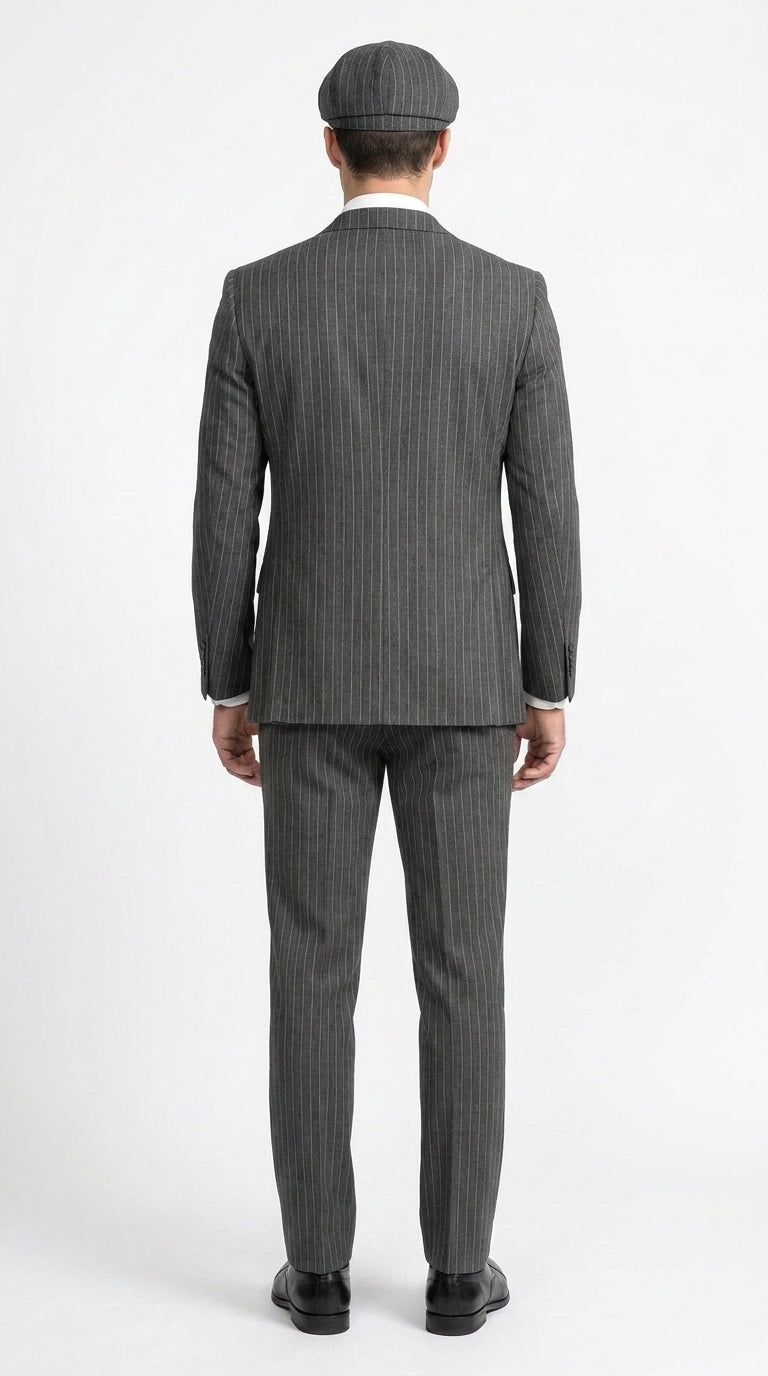 Men’s Thomas Shelby Peaky Blinders Gray Wool Suit Out fit Charcoal Grey Pinstripe 3-Piece  Vintage 1920s Suit