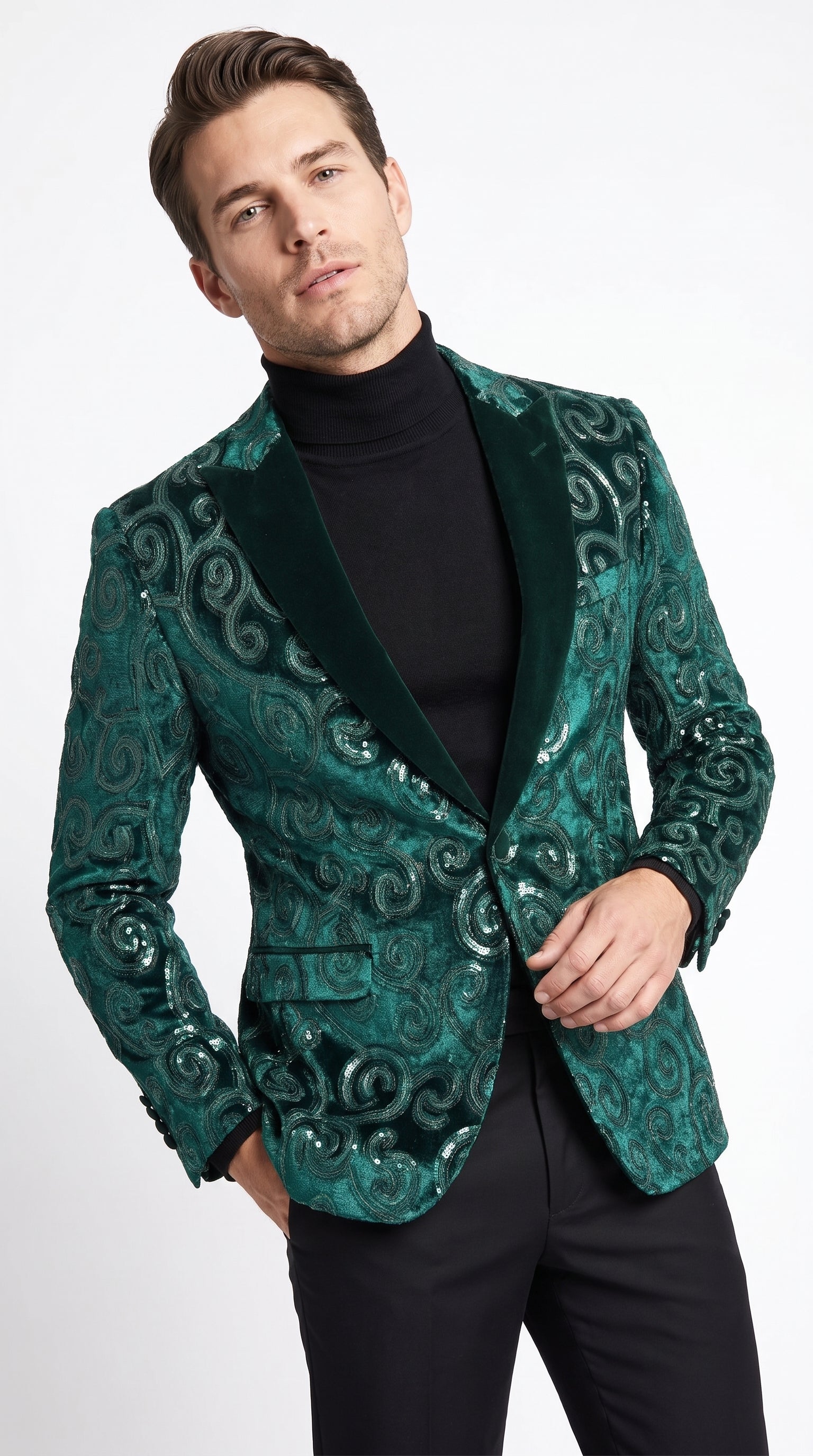 Men’s Emerald Green Paisley Dinner Jacket – Luxury Shawl Lapel Formal Blazer for Prom, Wedding & Tuxedo Events - 36 Short