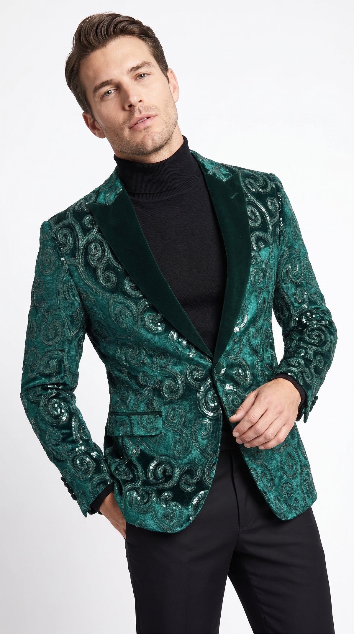 Men’s Emerald Green Paisley Dinner Jacket – Luxury Shawl Lapel Formal Blazer for Prom, Wedding & Tuxedo Events