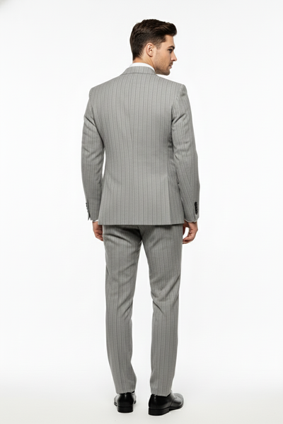 Mens Grey and Black Pinstripe Double-Breasted Suit 1920s Gangster Vintage Looking suit By Rossiman