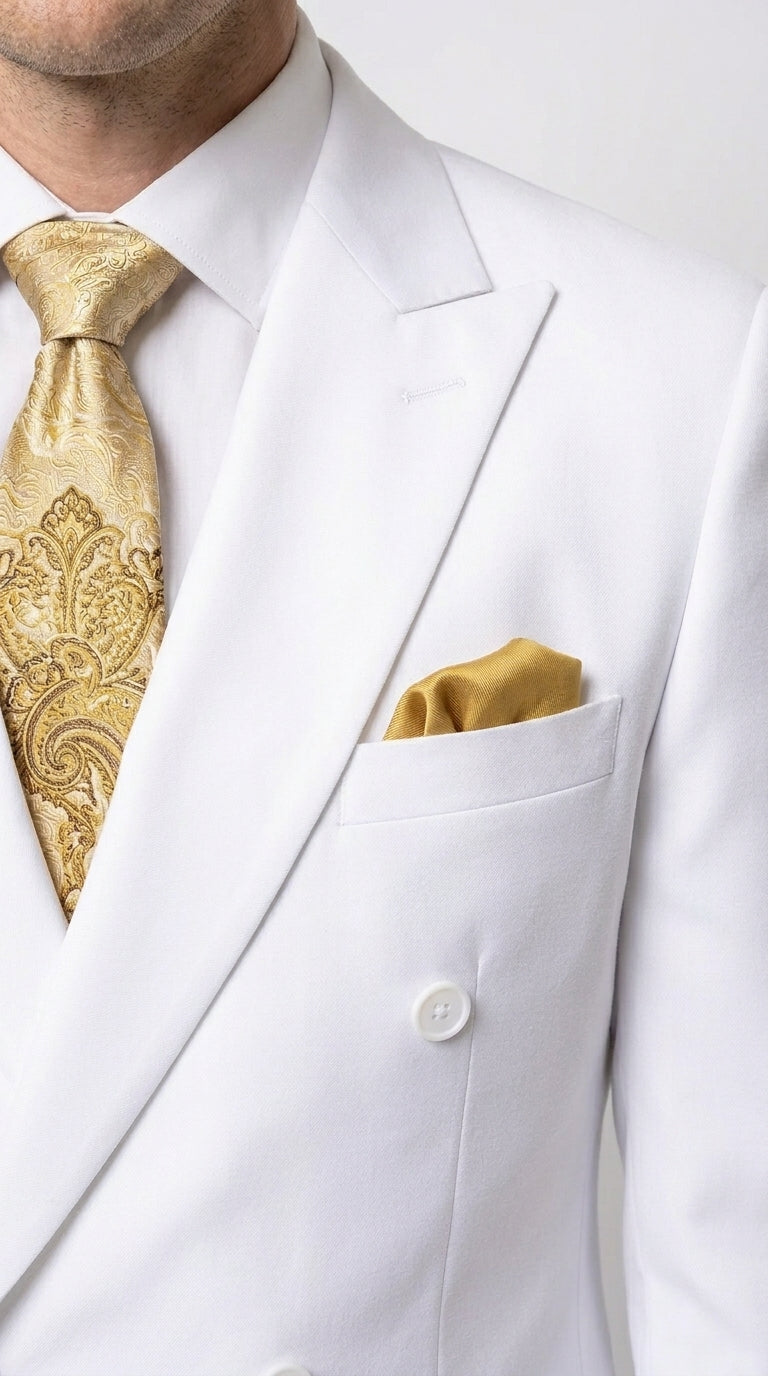 Men’s White Double Breasted Blazer, Formal Dress Jacket for Weddings, Prom, Parties, Dinner Events, and Special Occasions - 36 Short