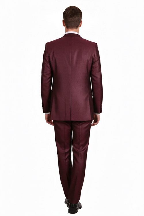 Mens Burgundy 3-Piece Suit Burgundy Three Buttons Vested Suit - Pleated Pants Classic Fit Athletic Cut