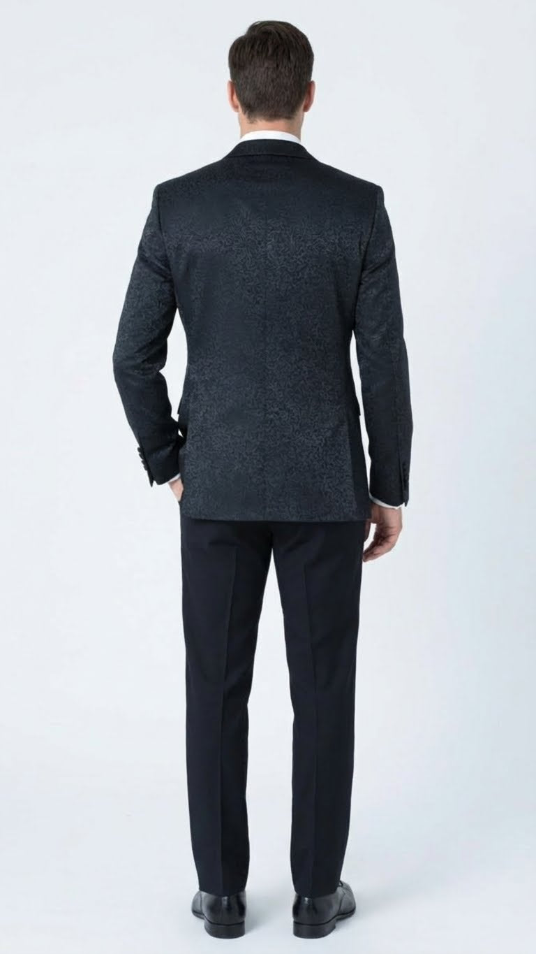 Menâ€™s Black Textured Paisley floral Tuxedo Suit â€“ Premium Slim Fit Formal Wedding, Prom, with Bowtie - 34 Short or Extra Small