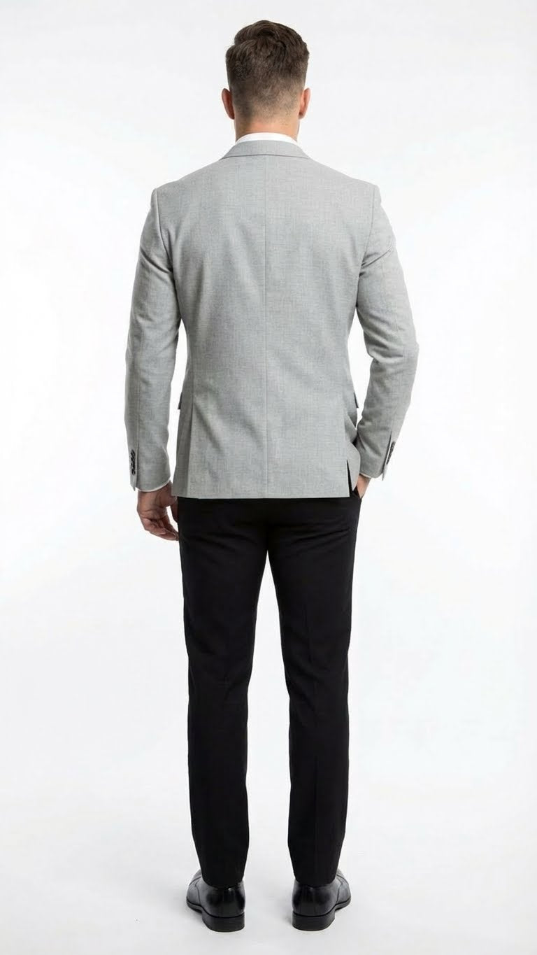 Men’s Light Grey Slim Fit Blazer Sport Coat with Black Pants | Premium Formal and Smart Casual Outfit - 36 Short