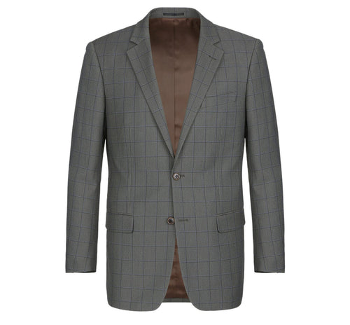 "Grey Windowpane Plaid Men's Two Button Classic Fit Suit"