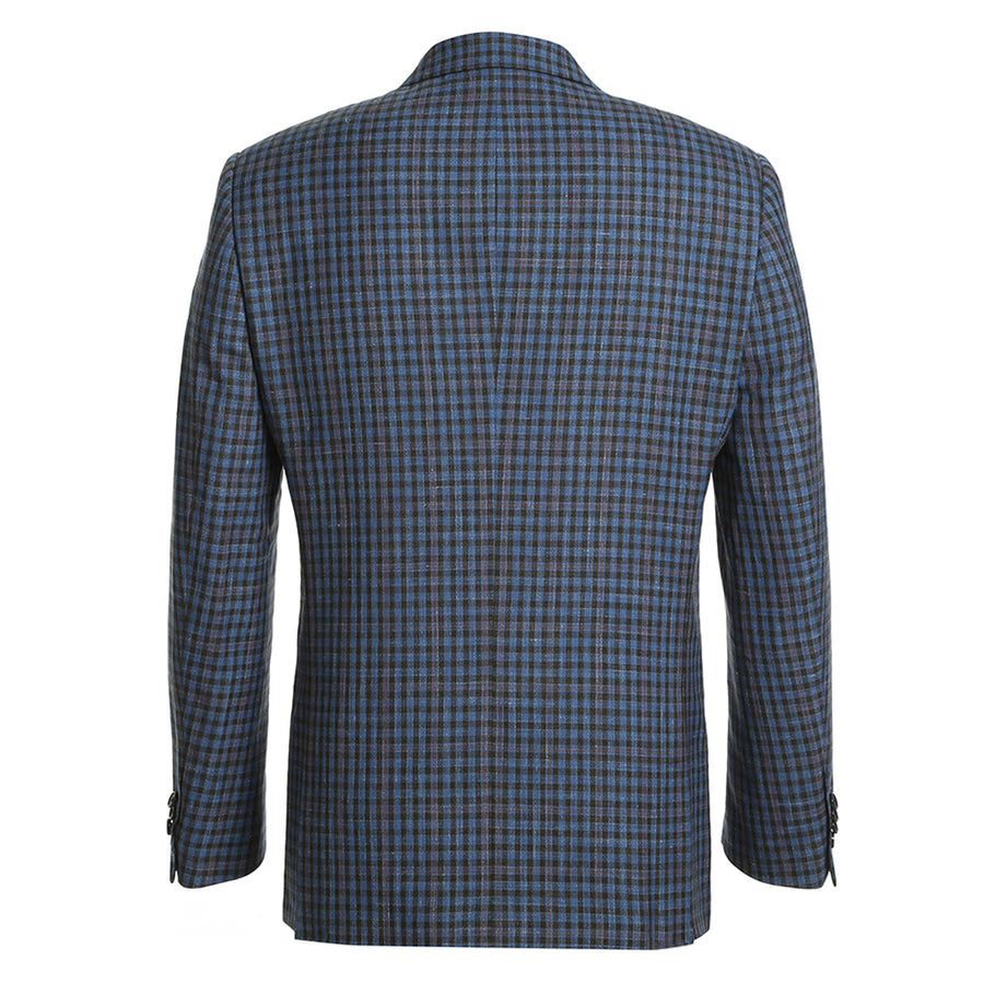 Slim Fit Wool Sport Coat Blazer for Men - Navy Blue & Burgundy Mini Check - 34 Short