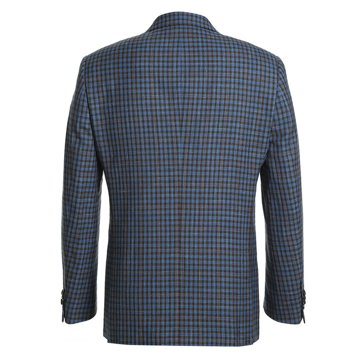 Slim Fit Wool Sport Coat Blazer for Men - Navy Blue & Burgundy Mini Check