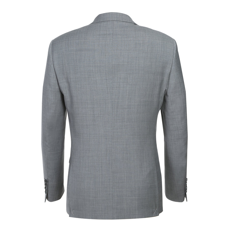 "Light Grey Windowpane Plaid Men's Slim Fit Two-Button Suit" - 36 Short
