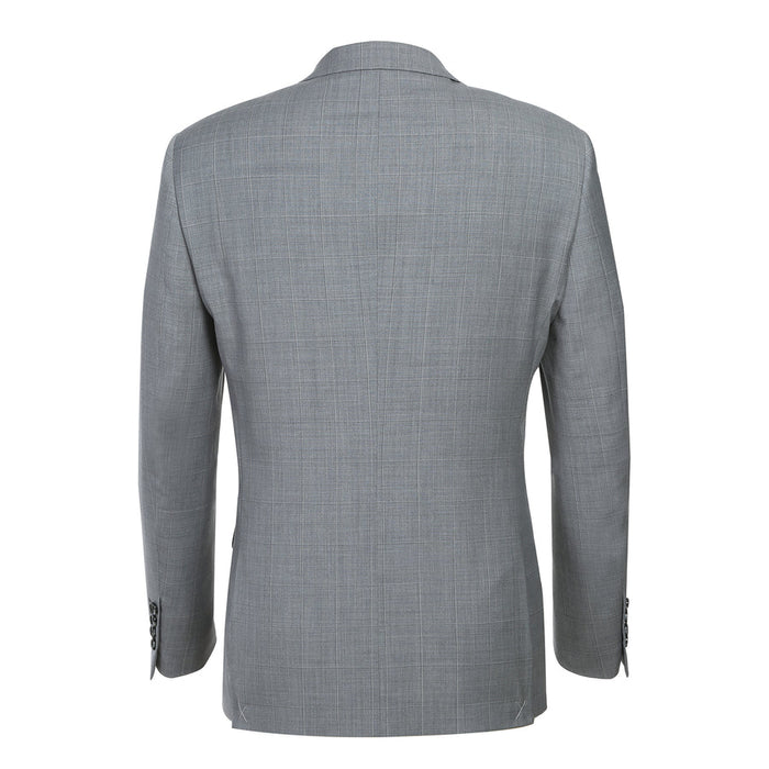 "Light Grey Windowpane Plaid Men's Slim Fit Two-Button Suit"
