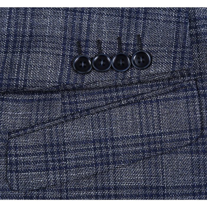 "Men's Slim Fit Two Button Sport Coat Blazer - Charcoal Grey & Blue Windowpane Plaid"