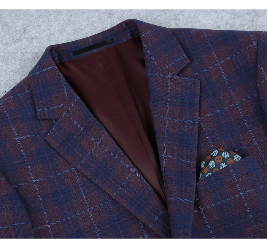 "Men's Slim Fit Plaid Blazer - Two Button Sport Coat in Purple & Blue"